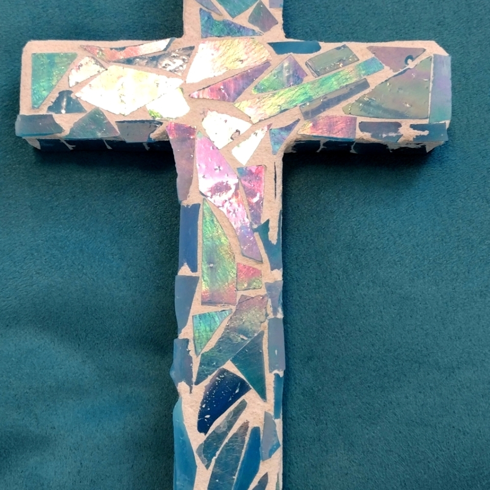 Iridescent Mosaic glass cross wall art